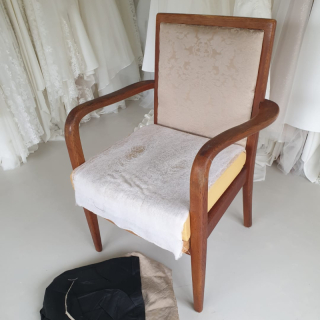 Rimu chair, needs recovering. Ex parliament - excellent condition.