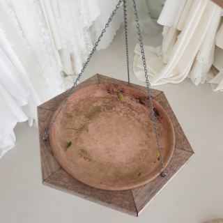 Large hanging birdbath, cedar wood frame.